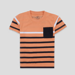 Boys Half Sleeves-Printed T-Shirt (Stripe-Pocket)