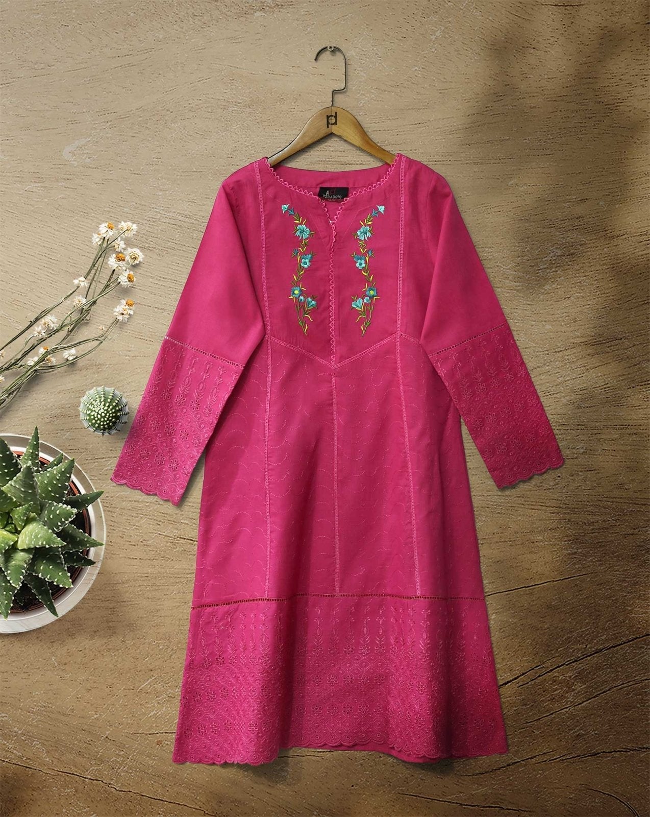 CHIKANKARI KURTI - Polkadots - 12810PD-197621 - CHIKANKARI KURTI