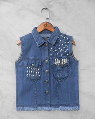 DENIM BOLERO JACKET - Polkadots - 11402AK - 067031 - DENIM BOLERO JACKET