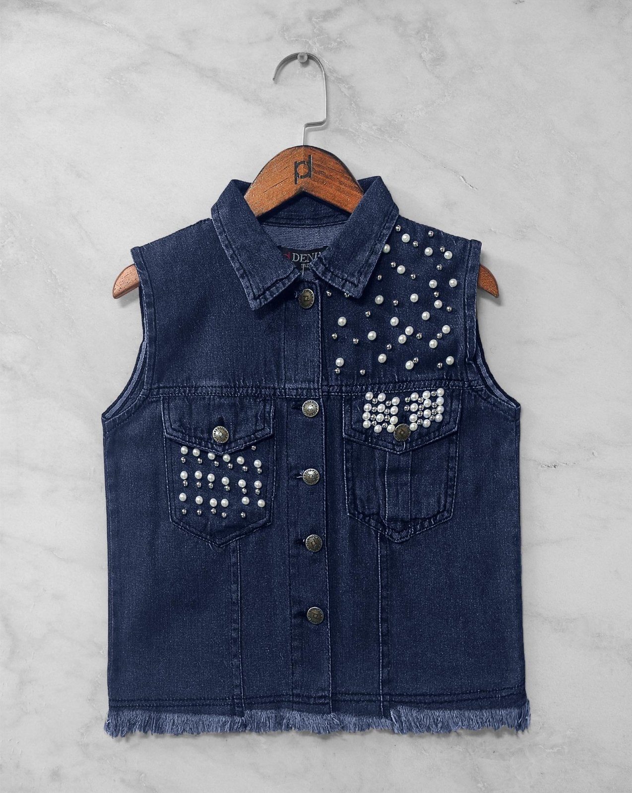 DENIM BOLERO JACKET - Polkadots - 11402AK - 200162 - DENIM BOLERO JACKET