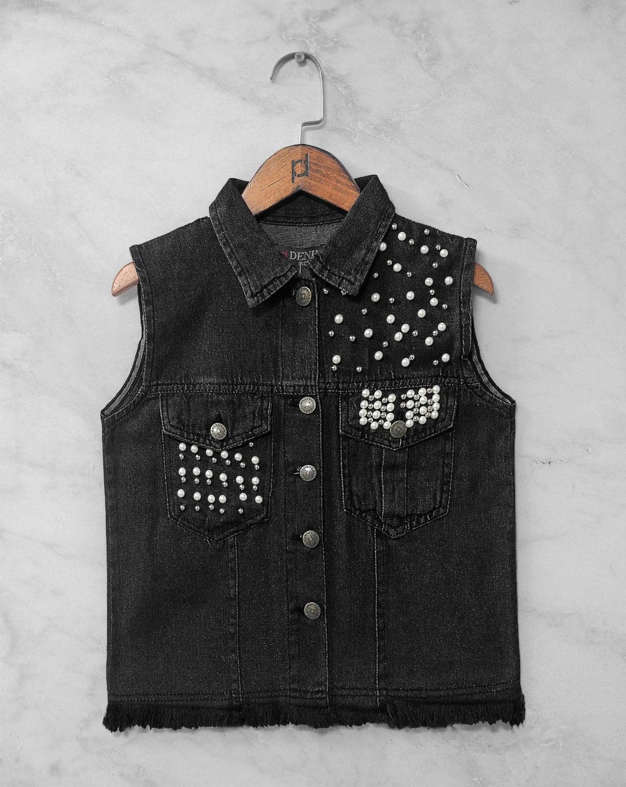 DENIM BOLERO JACKET - Polkadots - 11402AK - 072977 - DENIM BOLERO JACKET