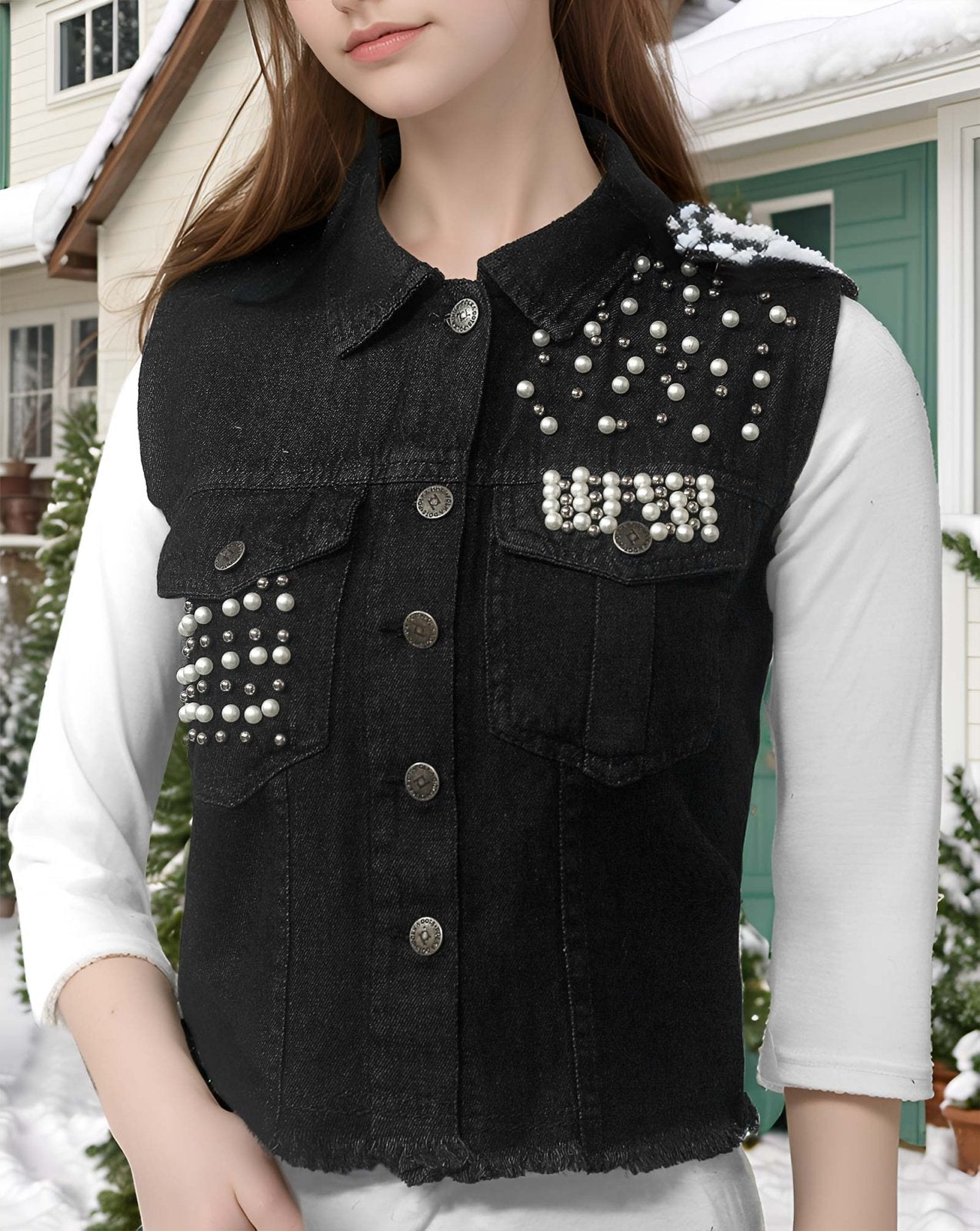 DENIM BOLERO JACKET - Polkadots - 11402AK - 067028 - DENIM BOLERO JACKET