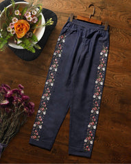 DENIM EMBROIDERED STRAIGHT PANT - Polkadots - 11443PD - 072376 - DENIM EMBROIDERED STRAIGHT PANT