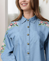 DENIM EMBROIDERED TOP - Polkadots - 13012HG - 203582 - DENIM EMBROIDERED TOP