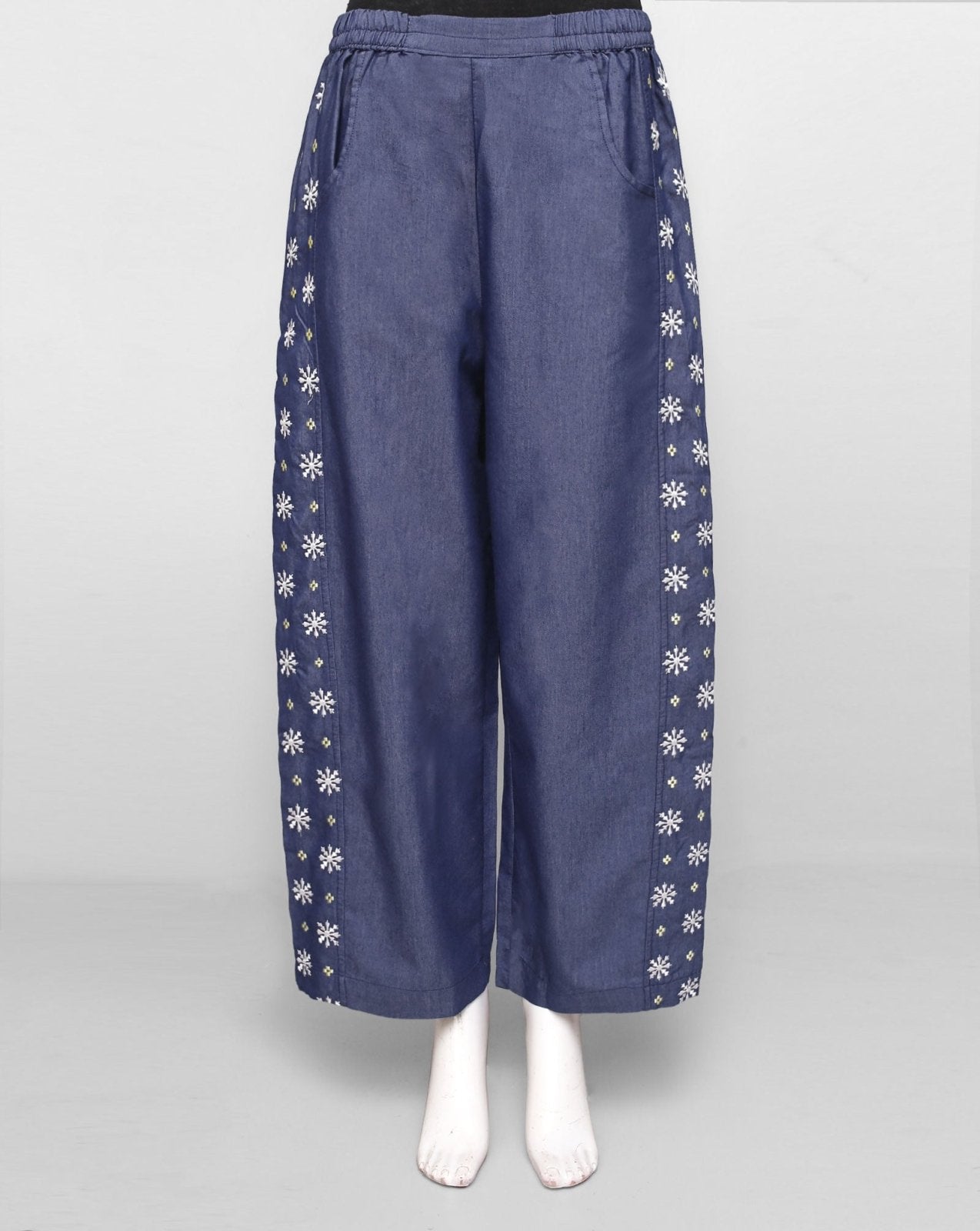 DENIM EMBROIDERED TROUSERS - Polkadots - 13969PD - 221628 - DENIM EMBROIDERED TROUSERS