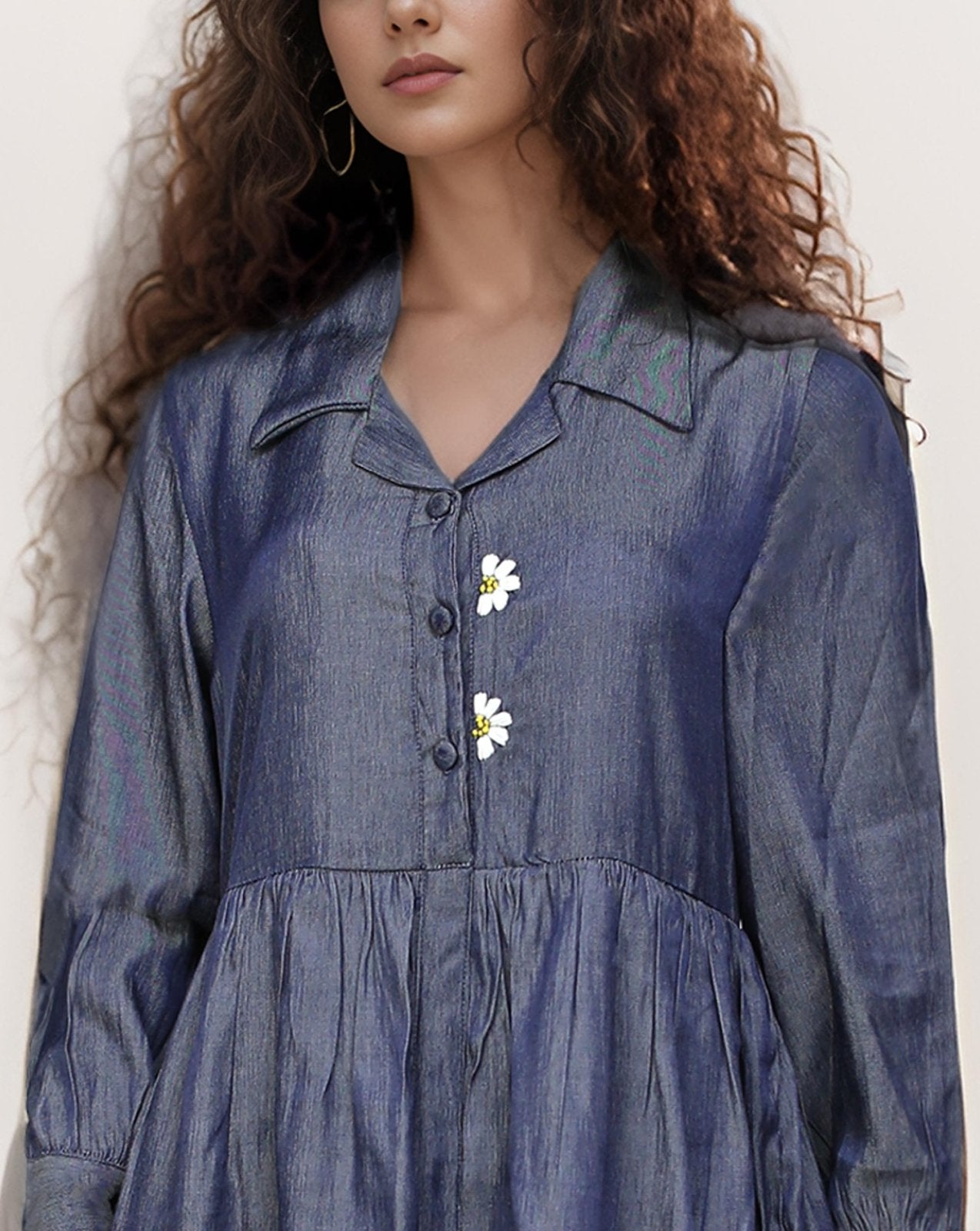 DENIM LONG TIERED DRESS - Polkadots - 13839AY - 219567 - DENIM LONG TIERED DRESS