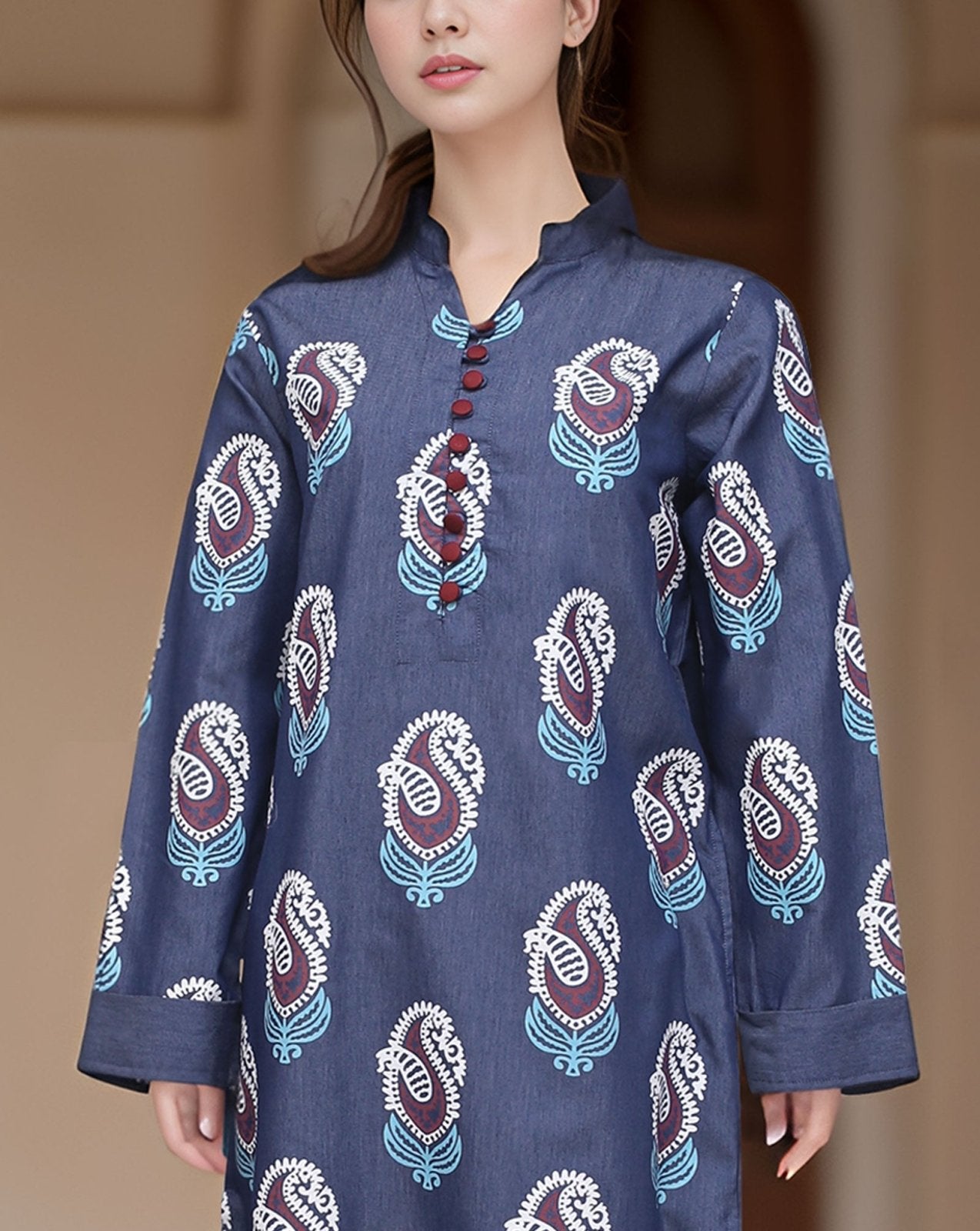 DENIM PRINTED KURTI - Polkadots - 13971QA - 221744 - DENIM PRINTED KURTI