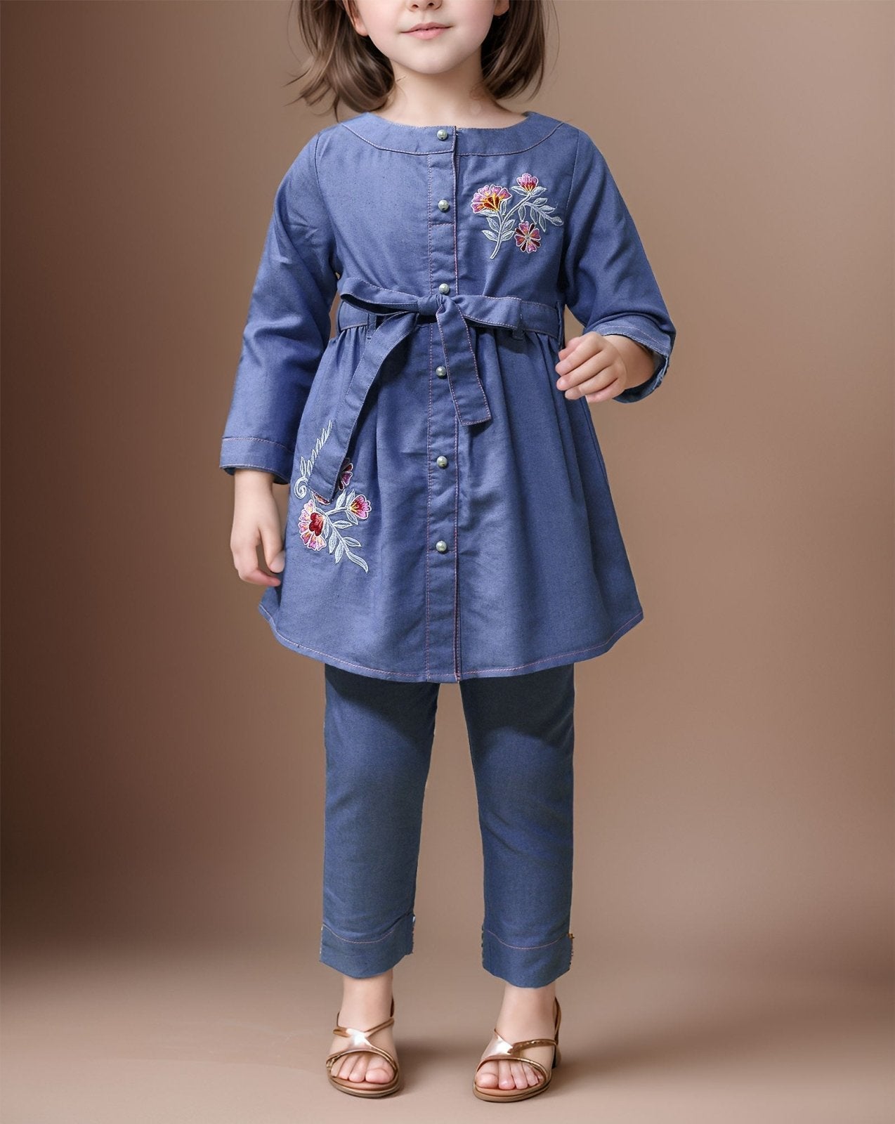 GIRLS DENIM 2 PIECE SUIT - Polkadots - 12345PG - 186962 - GIRLS DENIM 2 PIECE SUIT