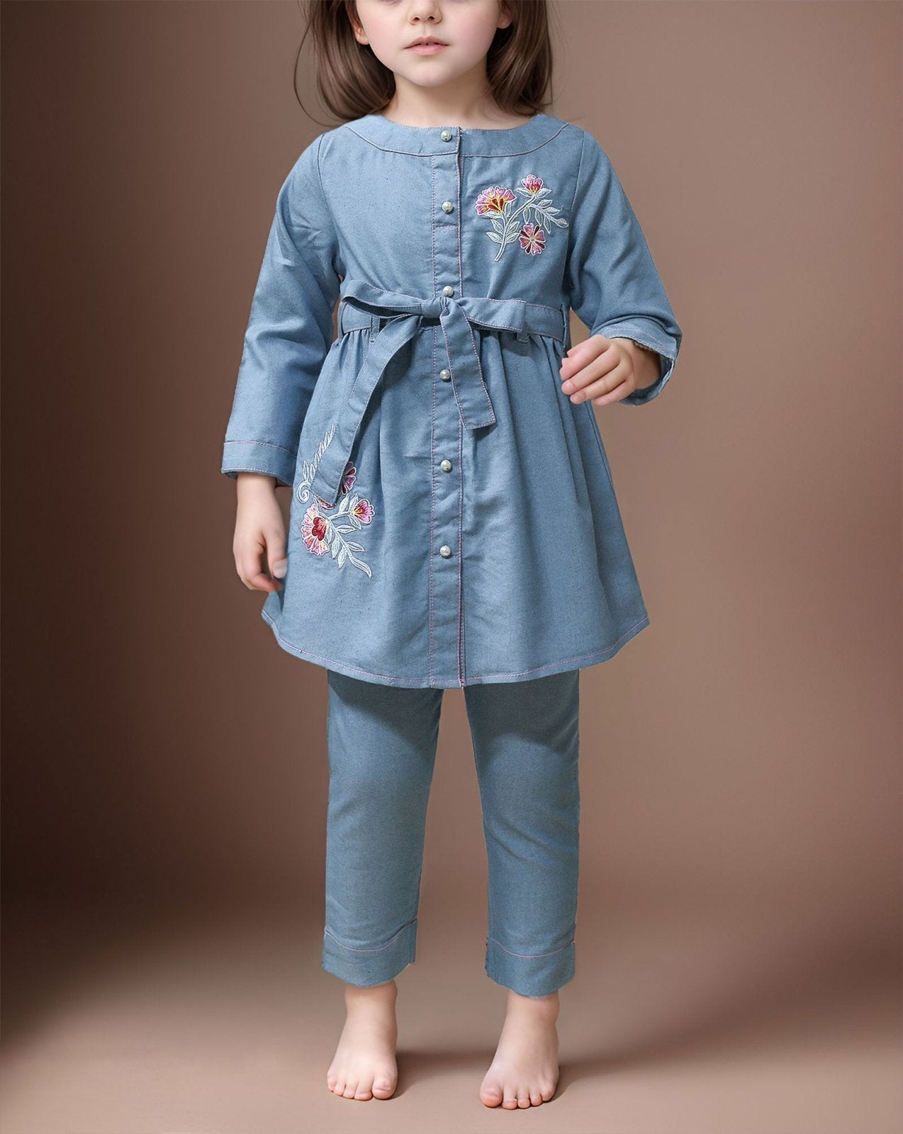 GIRLS DENIM 2 PIECE SUIT - Polkadots - 12345PG - 219479 - GIRLS DENIM 2 PIECE SUIT