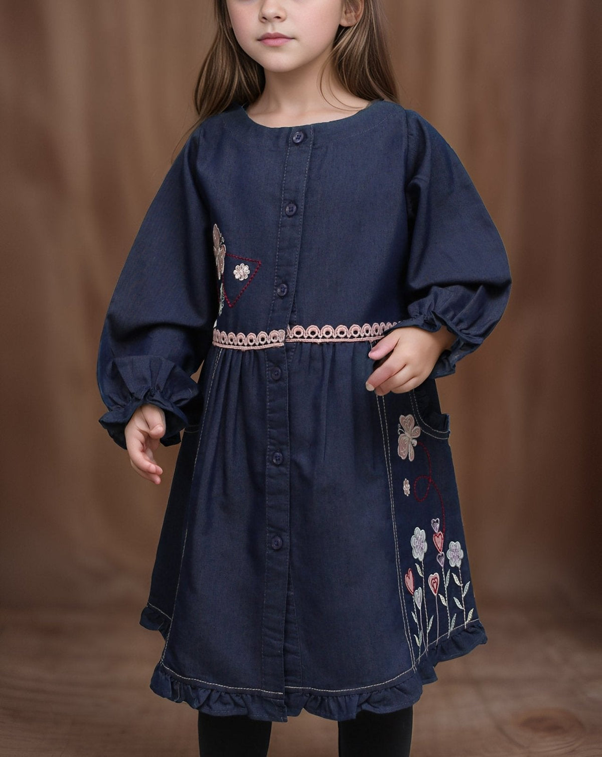 GIRLS DENIM EMBROIDERED TOP - Polkadots - 13796HG - 218679 - GIRLS DENIM EMBROIDERED TOP