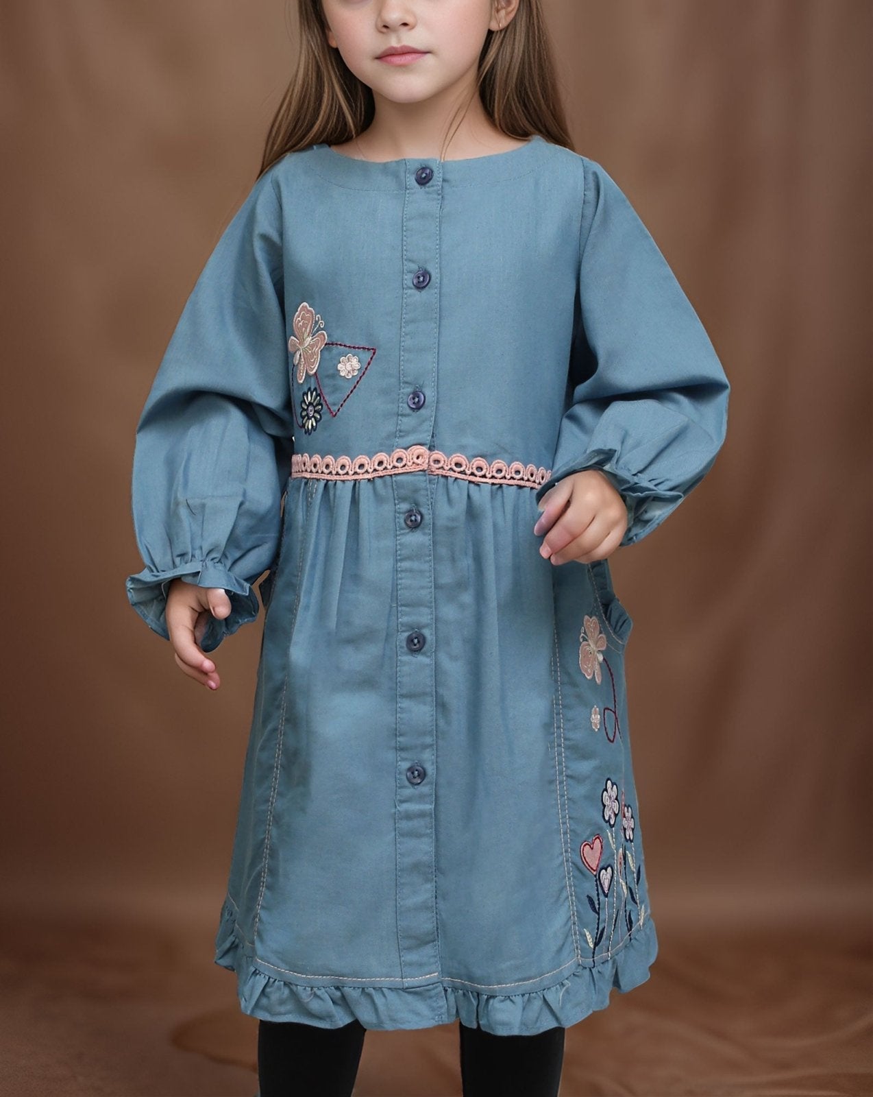 GIRLS DENIM EMBROIDERED TOP - Polkadots - 13796HG - 218684 - GIRLS DENIM EMBROIDERED TOP