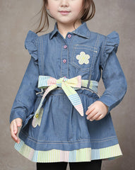 GIRLS DENIM FROCK - Polkadots - 13836QA - 219518 - GIRLS DENIM FROCK