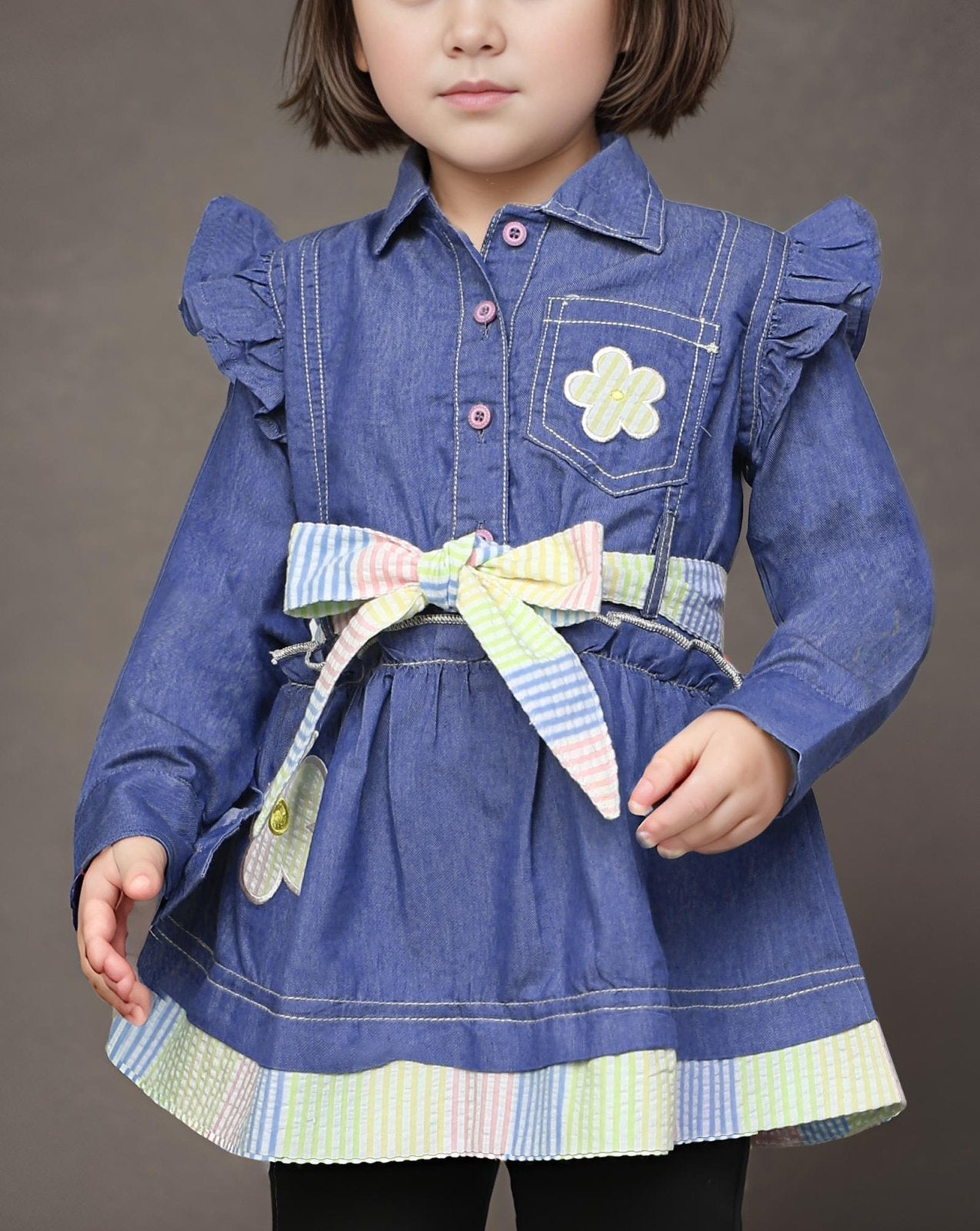 GIRLS DENIM FROCK - Polkadots - 13836QA - 219513 - GIRLS DENIM FROCK