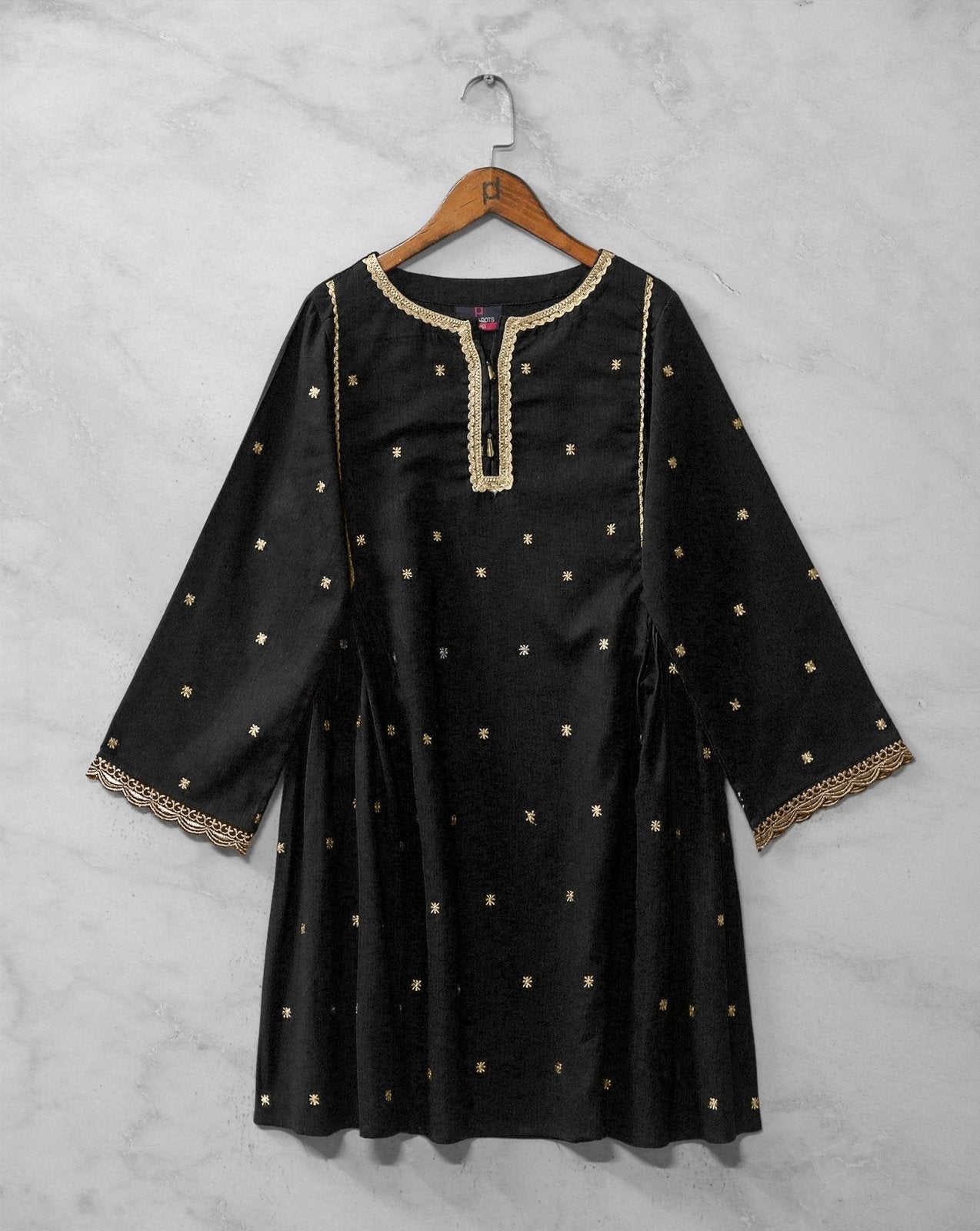 KHADDAR EMBROIDERED KURTI - Polkadots - 11549AY - 085417 - KHADDAR EMBROIDERED KURTI