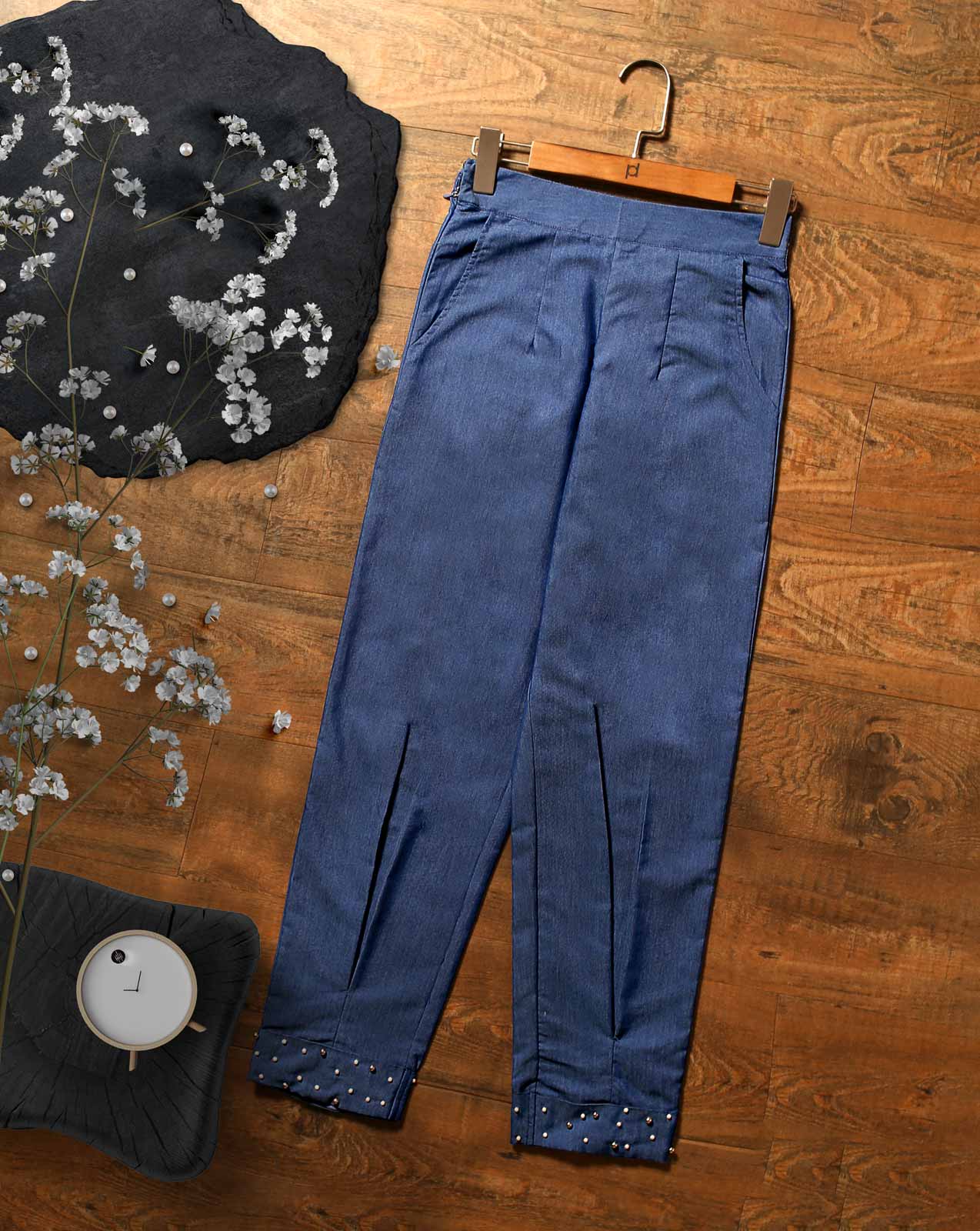 DENIM STRAIGHT PANTS - Polkadots - 11462MN-068414 - DENIM STRAIGHT PANTS