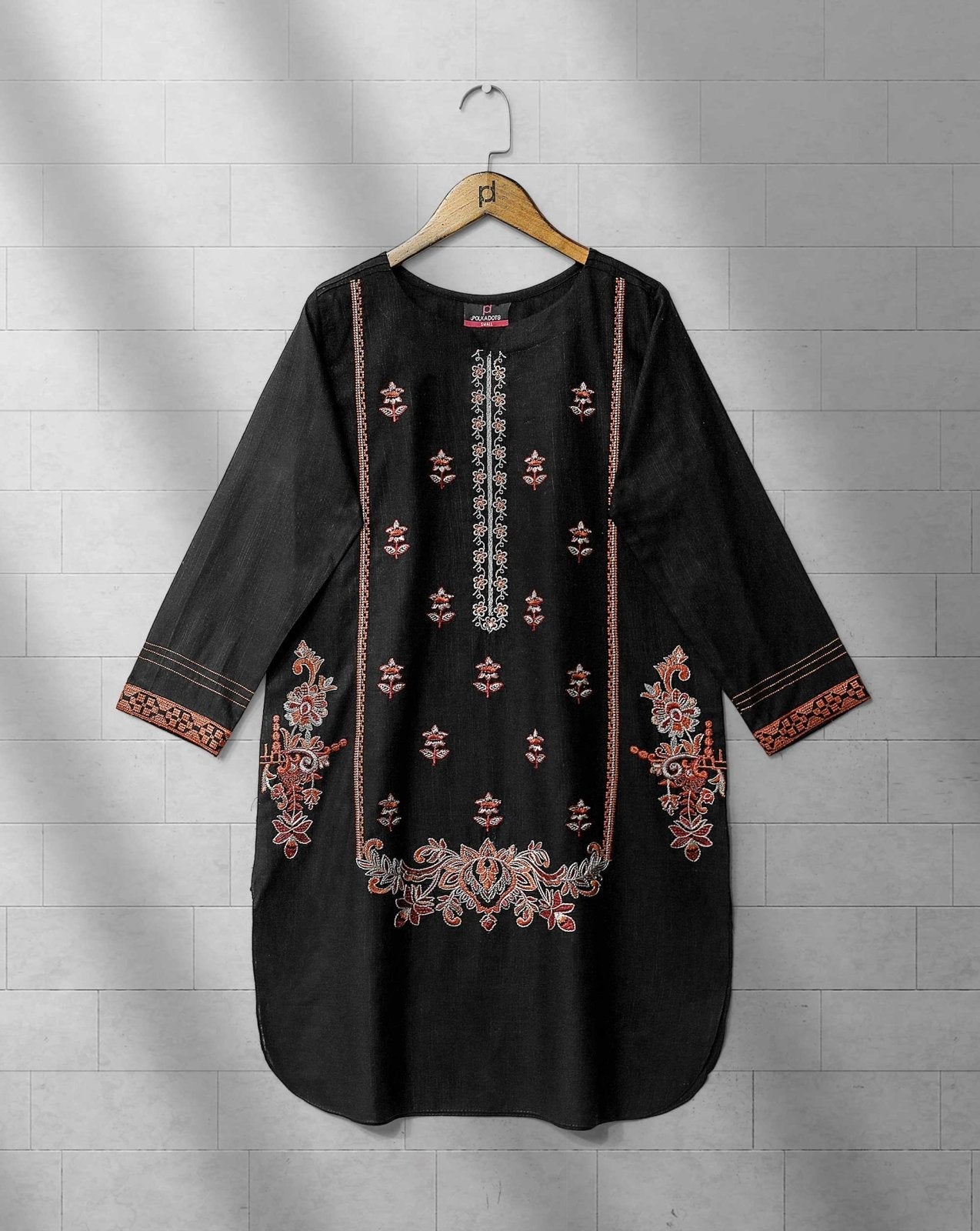 KHADDAR EMBROIDERED KURTI - Polkadots - 13068AMY-204931 - KHADDAR EMBROIDERED KURTI